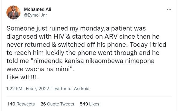 Mohamed Ali Eymoi_Jnr Someone just ruined my monday,a patient was diagnosed with
