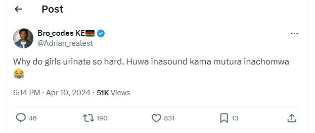 Post bro_codes ke adrian_realest why do girls urinate s0 hard. huwa inasound kam