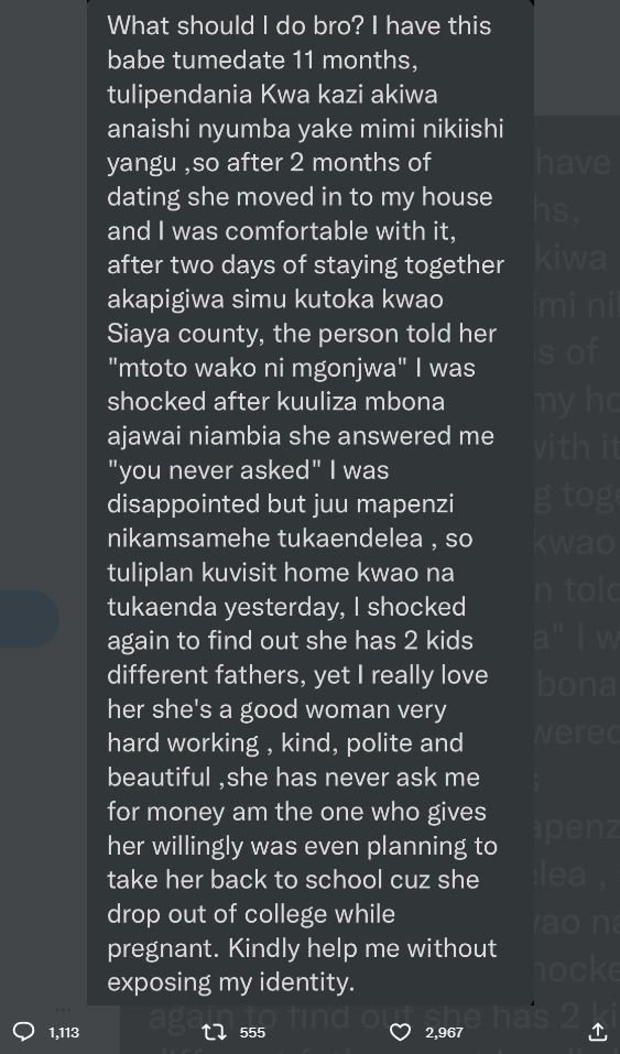 What should do bro? have this babe tumedate 11 months, tulipendania kwa kazi aki