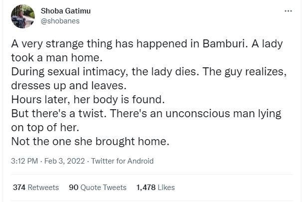 Shoba Gatimu shobanes A very strange thing has happened in Bamburi. A lady took