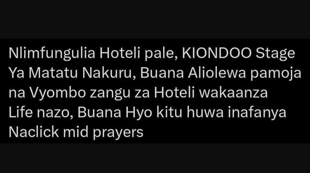 Nlimfungulia hoteli pale, kiondoo stage ya matatu nakuru, buana aliolewa pamoja