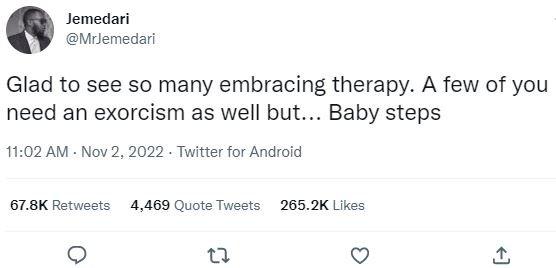 Jemedari mrjemedari glad to see so many embracing therapy. a few of you need an