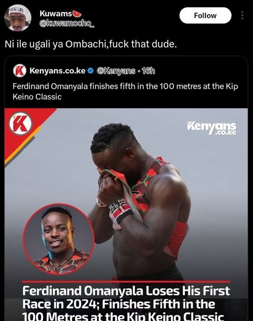 Kuwams kuwamodho follow ni ile ugali ya ombachi,fuck that dude kenyans.co.ke ken
