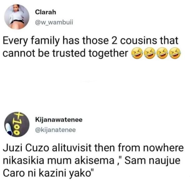 Clarah w_wambuii Every family has those 2 cousins that cannot be trusted togethe