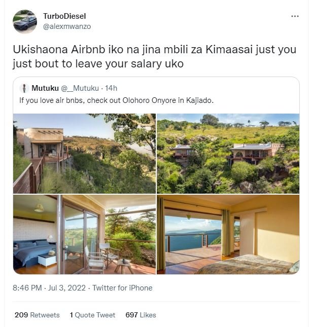 Turbodiesel alexmwanzo ukishaona airbnb iko na jina mbili za kimaasai just you j