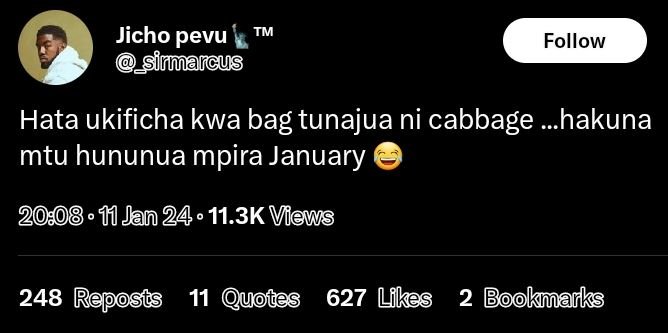 Jicho pevu tm sinancus follow hata ukificha kwa bag tunajua ni cabbage hakuna mt