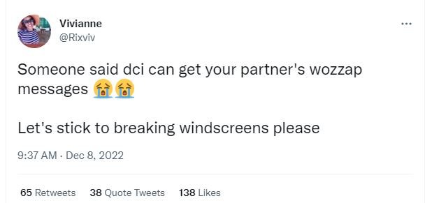 Vivianne rixviv someone said dci can get your partner's wozzap messages let's st