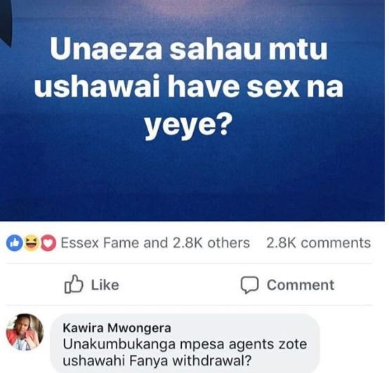 Unaeza sahau mtu ushawai have sex na yeye? essex fame and 2.8k others 2 8k comme