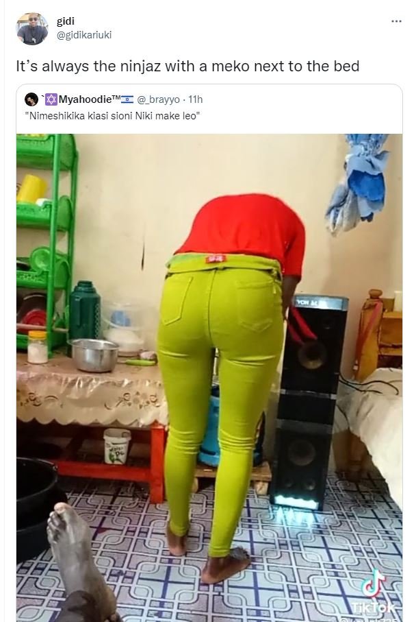 Gidi gidikariuki it's always the ninjaz with a meko next to the bed myahoodiem _