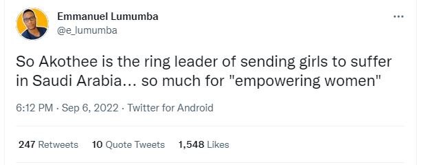 Emmanuel lumumba e_lumumba so akothee is the ring leader of sending girls to suf