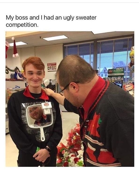 My boss and i had an ugly sweater competition. aya