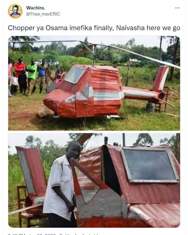 Wachira_ thee_maveric chopper ya osama imefika finally naivasha here we go
