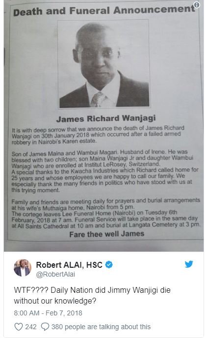 Death and funeral announcemento james richard wanjagi it is with deep sorraw tha