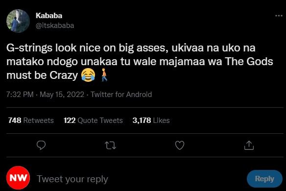 Kababa itskababa gstrings look nice on big asses, ukivaa na uko na matako ndogo