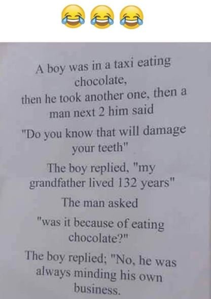 Boy was in a taxi eating chocolate, then he took another one, then a man next 2