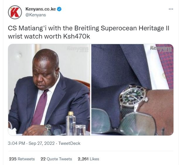 Kenyans.co.ke kenyans cs matiang 'i with the breitling superocean heritage wrist