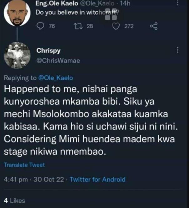 Eng ole kaelo ole_kaelo 14h do you believe in witchcraft? 76 l 28 272 98 chrispy