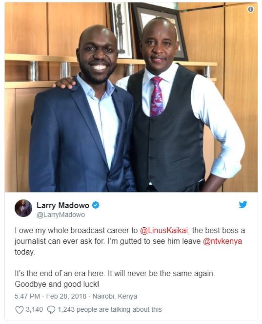 Larry madowo lanymadowo owe my whole broadcast career to linuskaikai the best bo