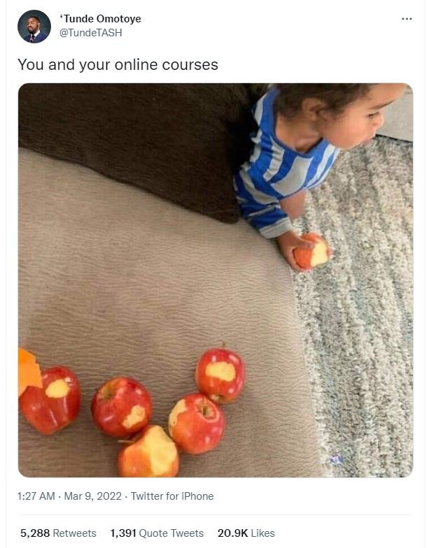 Tunde omotoye tundetash you and your online courses 1.27 am mar 9, twitter for i