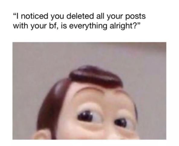Inoticed you deleted all your posts with your bf, is everything alright?