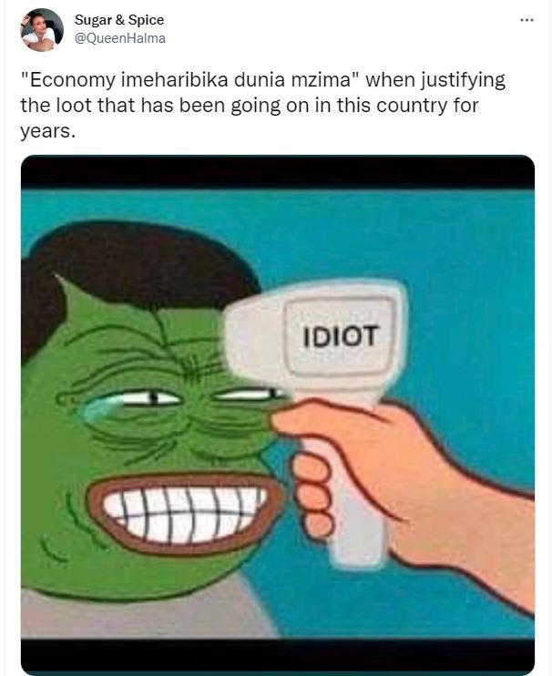 Sugar spice queenhalma 'economy imeharibika dunia mzima when justifying the loot