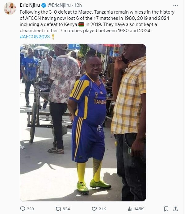 Eric njiru ericnjiiru . 12h following the 30 defeat to maroc tanzania remain win