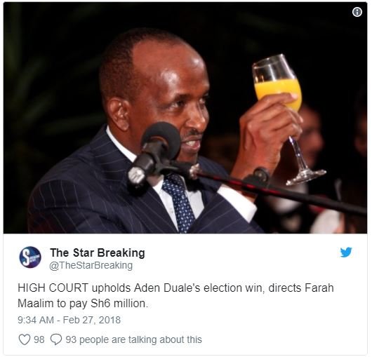 The star breaking thestarbreaking high court upholds aden duale's election win d