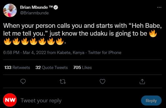 Brian mbunde 9 brianmbunde when your person calls you and starts with heh babe l