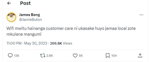 Post james bong jamiebuton wifi mwitu hainanga customer care ni ukasake huyo jam