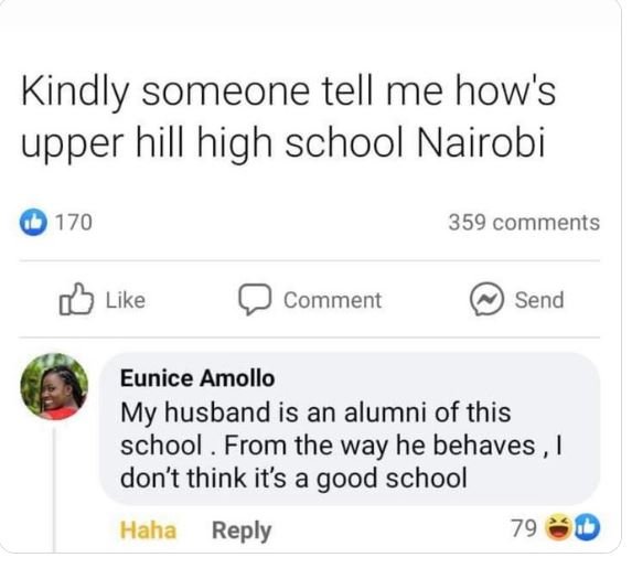 Kindly someone tell me how's upper hill high school nairobi 170 359 comments lik