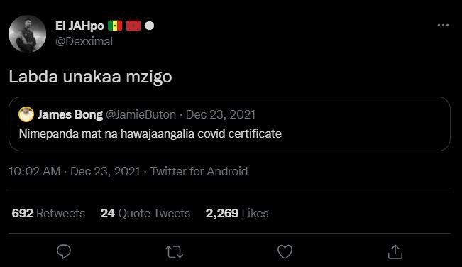 El JAHpo Dexximal Labda unakaa mzigo James Bong JamieButon Dec 23, Nimepanda mat