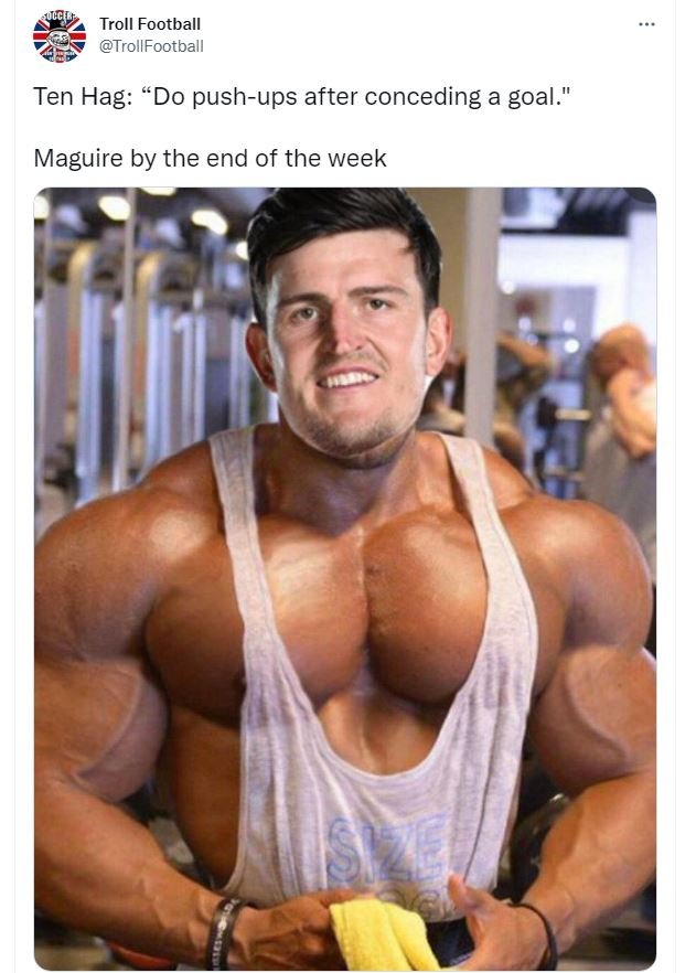 Troll football trollfootball ten hag do pushups after conceding a goal. maguire