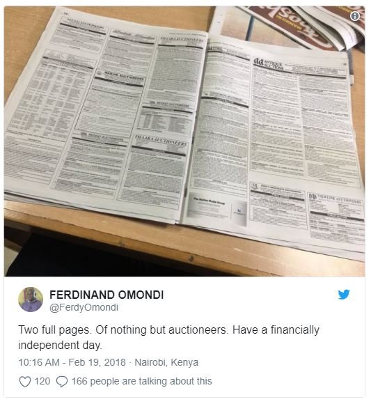 Ta sinfe ferdinand omondi ferdyomondi two full pages. of nothing but auctioneers