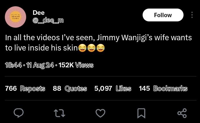 Dee dee follow in all the videos l've seen, jimmy wanjigi's wife wants to live i