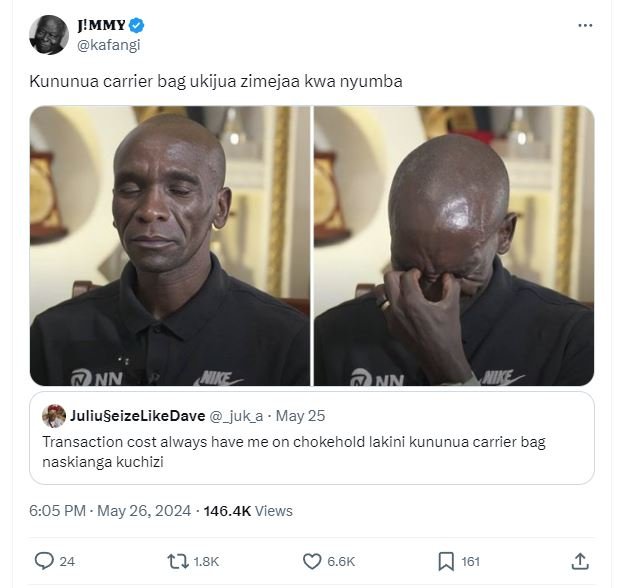 J'mmy kafangi kununua carrier bag ukijua zimejaa kwa nyumba juliuseizelikedave _