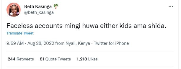Beth kasinga beth_kasinga faceless accounts mingi huwa either kids ama shida . t