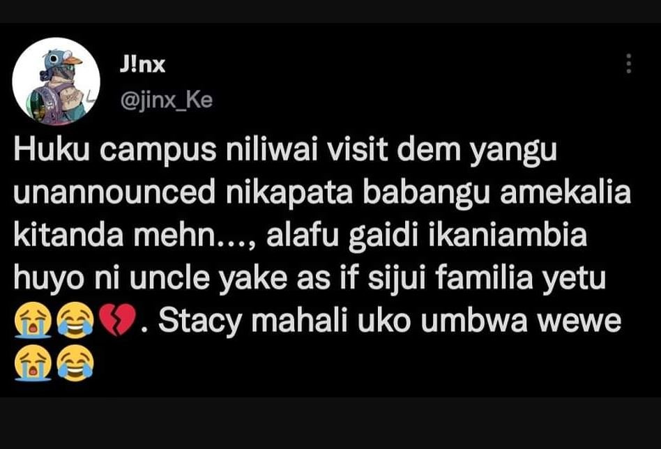 Jinx jinx_ke huku campus niliwai visit dem yangu unannounced nikapata babangu am