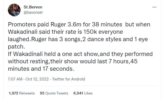 St. bervon bavonski promoters paid ruger 3.6m for 38 minutes but when wakadinali