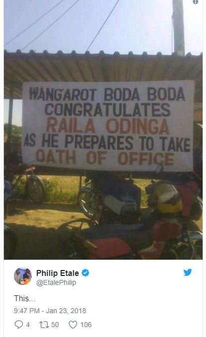 Wangarotboda boda concratulates rala odnga s he prepares to take oathtof office