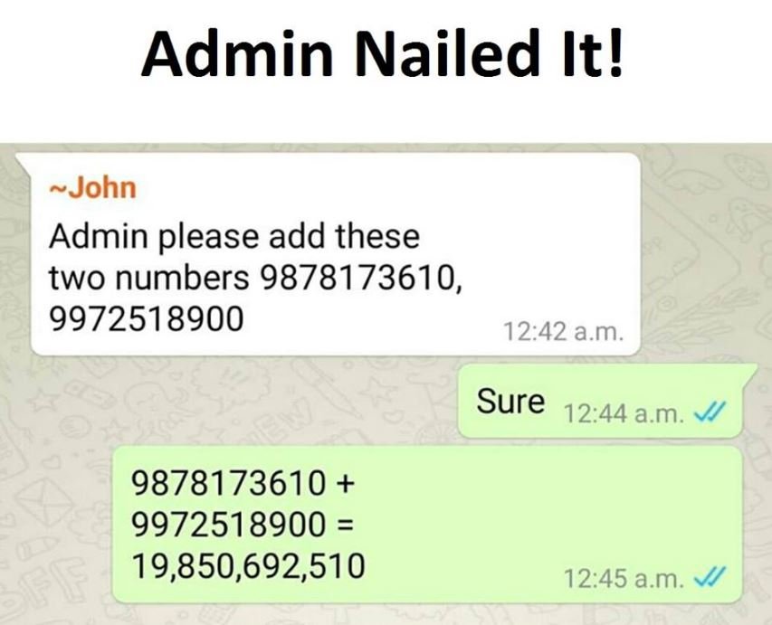 Admin nailed it! john admin please add these two numbers , 12.42 a.m. sure 12.44