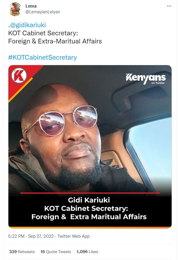 Lema lemayianleiyan gidikariuki kot cabinet secretary foreign extramaritual affa