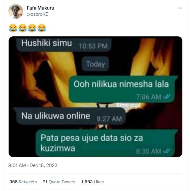 Fafa mukuru osoroke à66 hushiki simu 10.53 pm today ooh nilikua nimesha lala 7 0