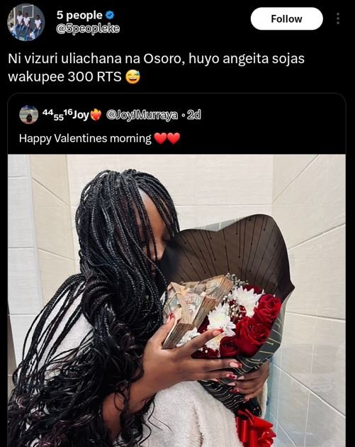 5 people speopleke follow ni vizuri uliachana na osoro, huyo angeita sojas wakup
