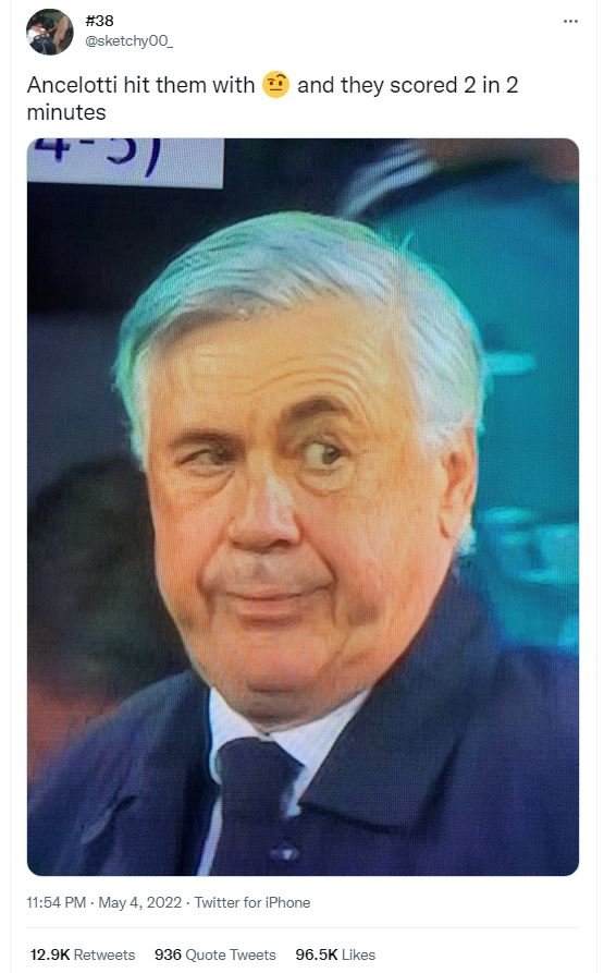 38 sketchyoo ancelotti hit them with minutes 79 and they scored 2 in 2 11.54 pm