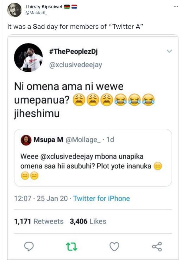 Thirsty kipsoiwet makiadi it was a sad day for members of twitter a thepeoplezdj
