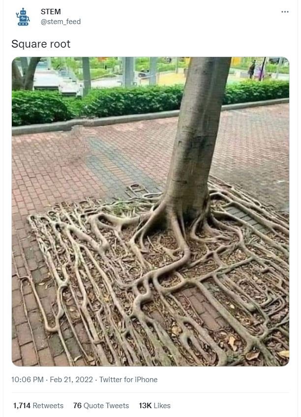 STEM stem_feed Square root 1006 PM Feb 21, Twitter for iPhone 1,714 Retweets 76