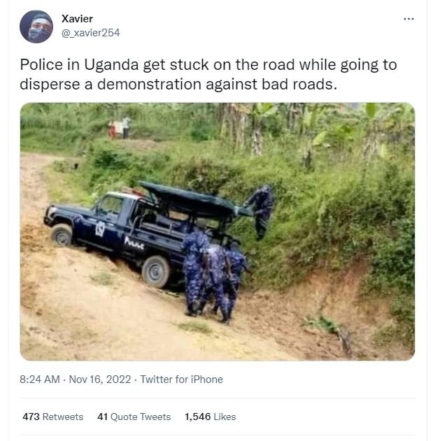 Xavier xavier254 police in uganda get stuck on the road while going to disperse