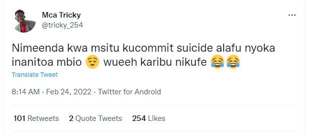 Mca Tricky tricky_254 Nimeenda kwa msitu kucommit suicide alafu nyoka inanitoa m