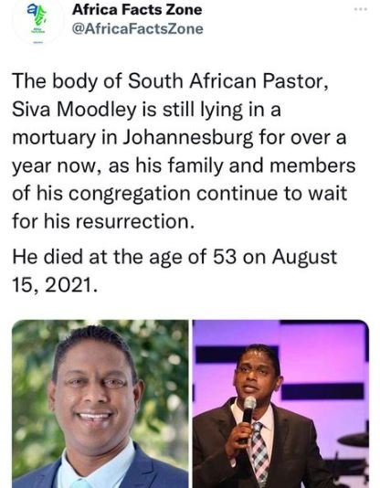 Africa facts zone africafactszone the body of south african pastor , siva moodle