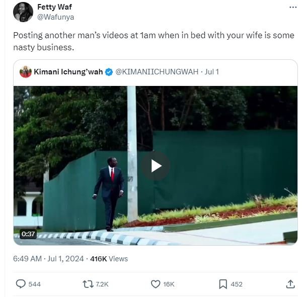 Fetty waf wafunya posting another man's videos at 1am when in bed with your wife